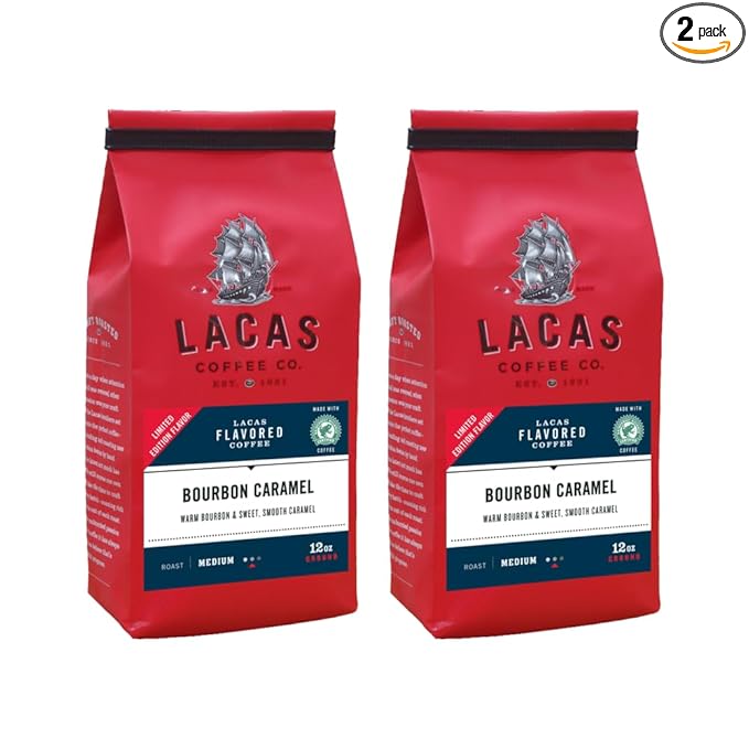 Lacas Coffee Company Medium Fine Ground Coffee 12oz Bag (2 bags Bourbon Caramel)