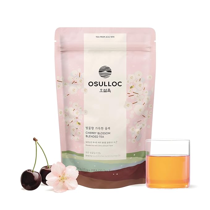 OSULLOC Cherry Blossom Tea (Floral Sweet cherry scent) | Sweet Fruit Tea | 20 Pyramid Tea Bags 1.76oz