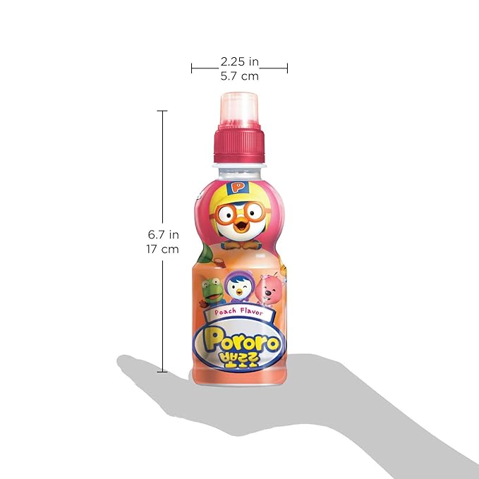 Paldo Fun &amp Yum Pororo Kids Peach Flavor Drink Pack of 8 Fruit Juice Drinks with Comfortable Push-Pull Sports Cap Perfect Drink for Children 7.95 fl oz. x 8