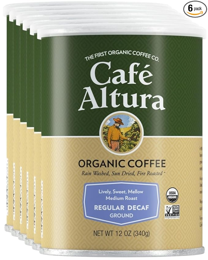 Cafe Altura Ground Organic Coffee Regular Roast Decaf 12 oz Can (Pack of 6)
