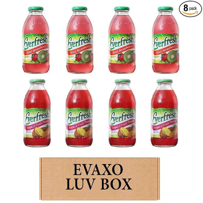 LUV BOX- variety Everfresh Juice 16 oz. pack of 8 Everfresh Kiwi Strawberry Everfresh Tropical Fruit Punch. by evaxo