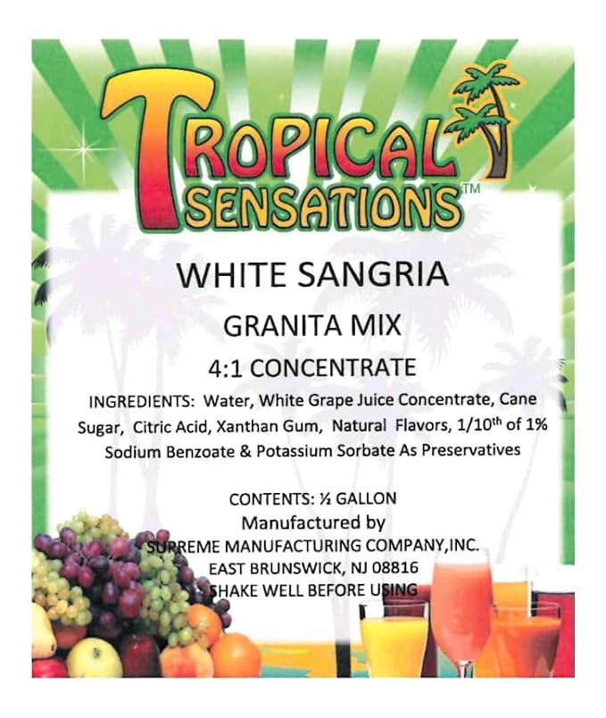 Tropical Sensations White Sangria Granita Slushie Mix – 6 Bottles 64 oz Each – Non-Alcoholic Frozen Drink Mix for Slush Machines – Bulk Case