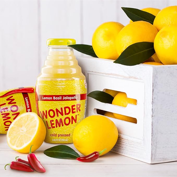 Wonder Lemon Organic Lemon Basil Jalapeno Cold Pressed Juice 8.45oz (6 Pack)