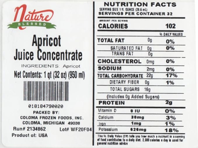 Nature Blessed 100% Pure Apricot Fruit Juice Concentrate - 1 Quart (1/32 fl oz bottle) Applications: Home Wine Making Brewing Distilling Smoothies Mead