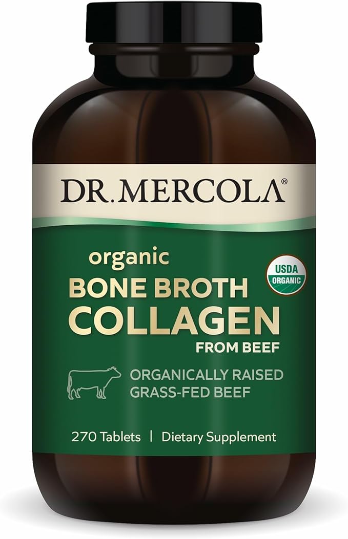 Dr. Mercola Organic Bone Broth Collagen – Organically Raised Grass-Fed Beef – Dietary Supplement – Supports Bone and Joint Comfort – USDA Organic Non-GMO – 90 Servings (270 Tablets)
