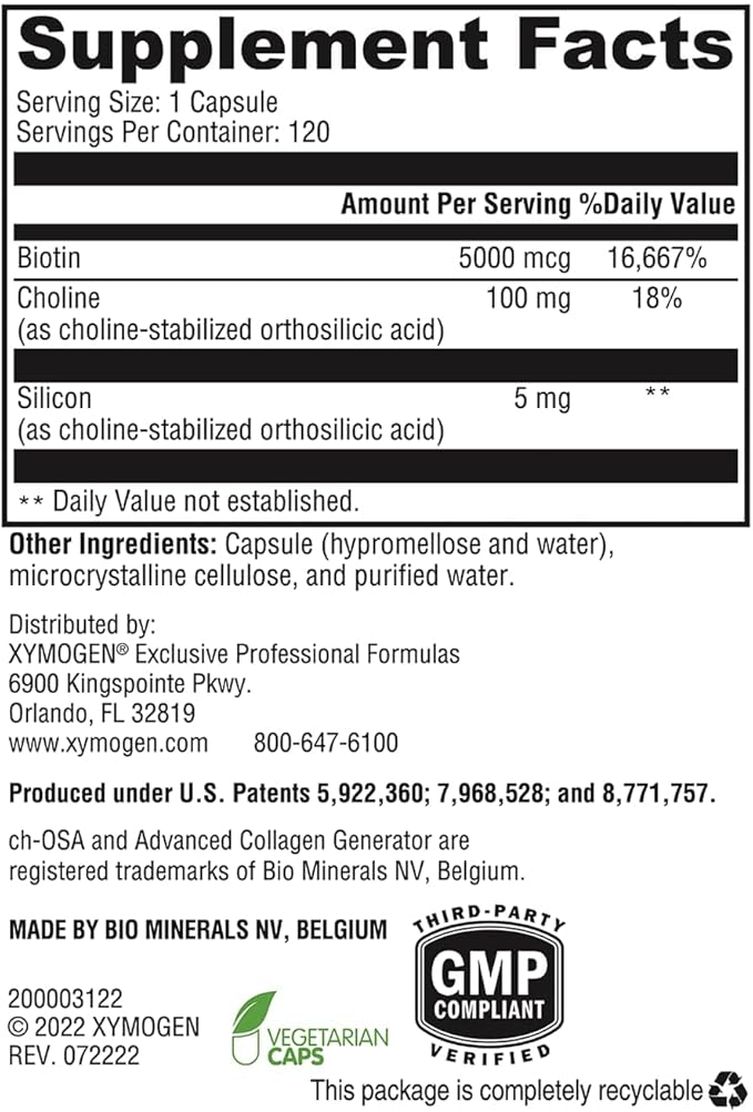 XYMOGEN RegeneMax Plus - Advanced Collagen Supplements with Biotin &amp Clinically Tested ch-OSA - Supports Skin Hair Nails &amp Bone Health - Collagen for Women &amp Men (120 Capsules)