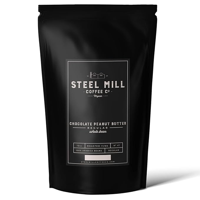 Steel Mill Coffee Co. Chocolate Peanut Butter Flavored Coffee - 2 LB Ground Medium Roast 100% Arabica Beans Vegan Gluten-Free Sugar-Free