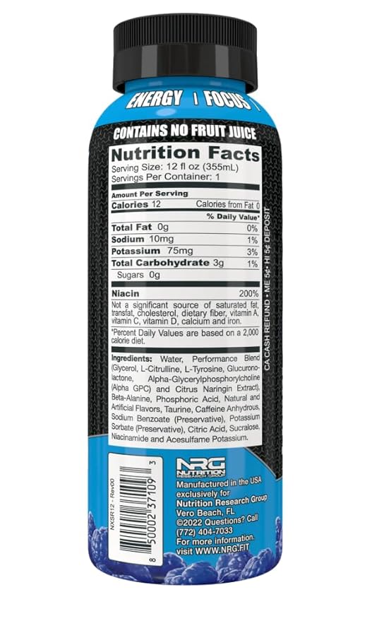 Xtreme Shock RTD Pre-Workout Energy Drink Blue Raspberry 12 Fl Oz (Pack of 12)