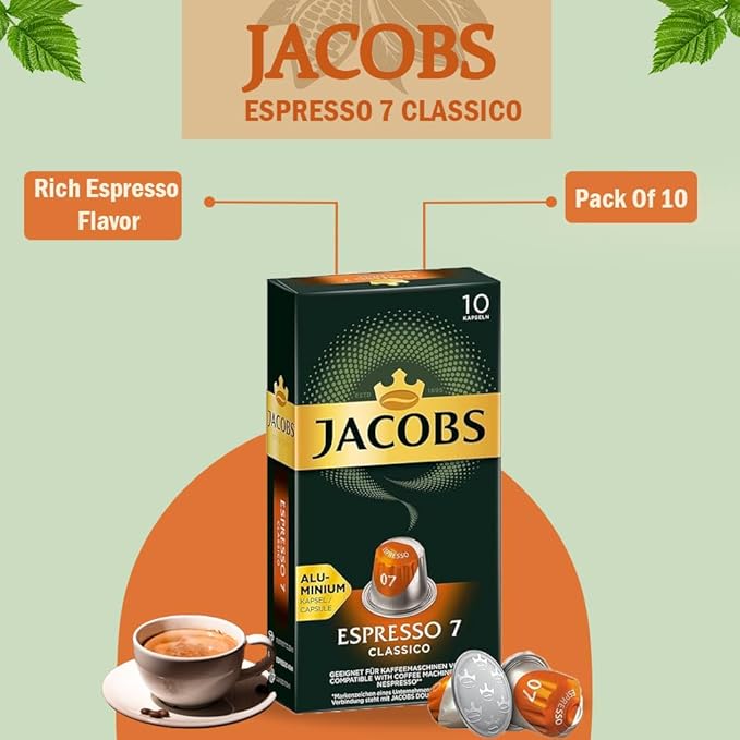 Jacobs Espresso 7 Classico 10x10 CAPSULES Coffee Capsules Compatible with (057 USD/1 CAP)