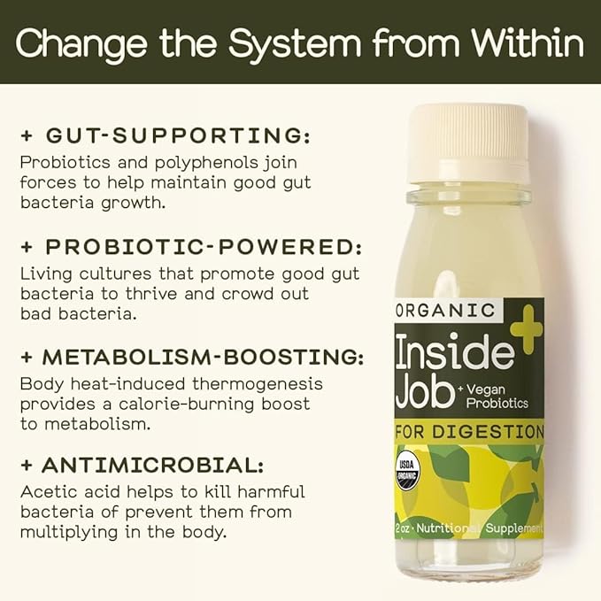 Greenhouse Juice Organic Inside Job Wellness Shots Cold Pressed Digestive Aid with Apple Cider Vinegar Lemon Shots Juice Vegan &amp Gluten-Free (2 Oz Pack of 12)