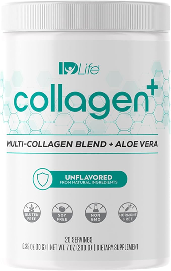 IDLife Collagen+ Powder Drink - Multi-Collagen Blend with Fulvic Acid &amp Aloe Vera - for Healthy Hair Skin Nails Joints &amp Gut - 20 Servings / 200g
