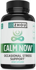Zhou Calm Now - Calm Supplement Calm Vitamins for Women &amp Men Pills to Relax for Adults with GABA &amp Ashwagandha Stress &amp Focus Support - 60 Veggie Capsules