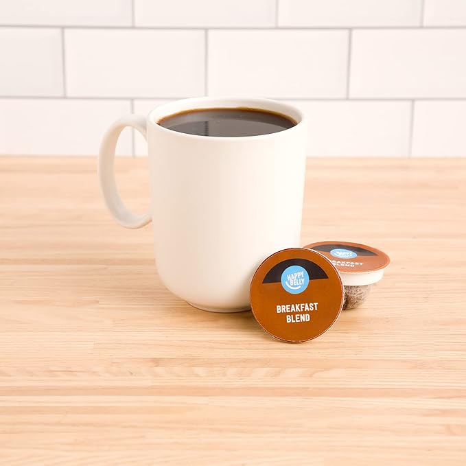 Amazon Brand - Happy Belly Breakfast Blend Compostable Coffee Pods Light Roast Compatible with K-Cup Brewer 96 Count