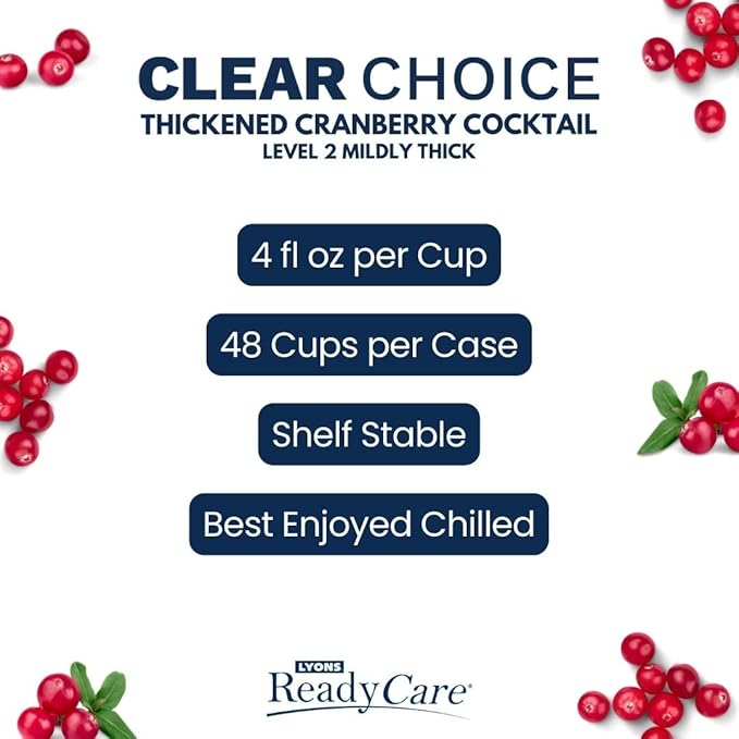 Lyons ReadyCare Thickened Cranberry Cocktail for Dysphagia &amp Swallowing Difficulty - Nectar Consistency Level 2 Mildly Thick - 4 fl oz (48 Pack)