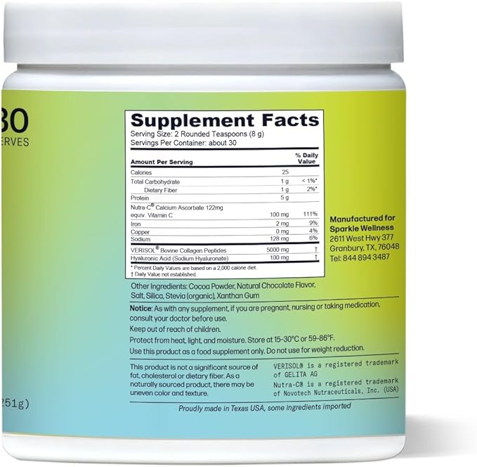 Sparkle Wellness Skin Boost Plus (Chocolate) [30-Serves] and Marine (No Flavor) [30-Serves] | VERISOL Bioactive Hydrolyzed Collagen Peptides to Improve Skin Hair &amp Nail Health