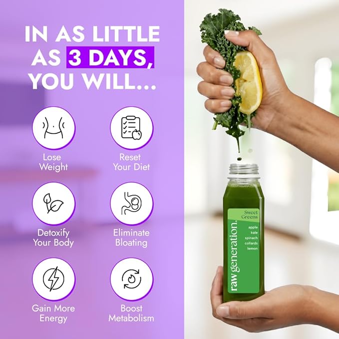 Raw Generation 3-Day Debloat Reset Cleanse – Plant-Based Nutritional Reset for Bloating &amp Digestive Comfort | Cold-Pressed Raw Juice Program to Help You Feel Lighter &amp Less Puffy
