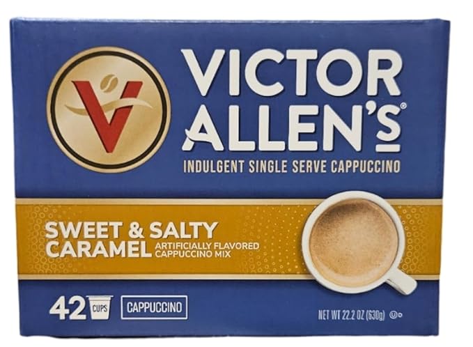 Indulgent Sweet &amp Salty Caramel Cappuccino Single Serve Cups - 42 Count w/ 5 RECIPES (Package May Vary)