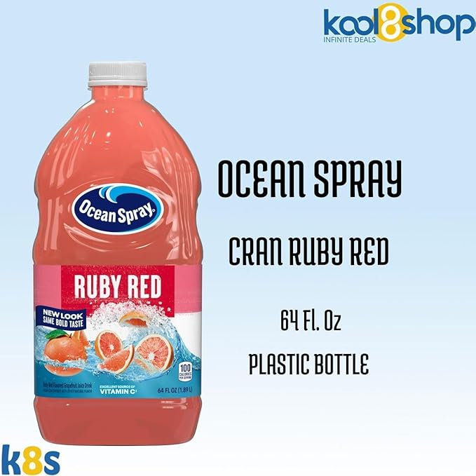 Ocean Spray Ruby Red Juice Drink 64 fl oz Plastic Bottle 4 Pack + 15 Sugarcane Disposable Straws by KOOL8SHOP Infinite Deals
