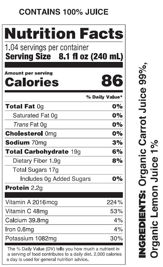 Pomona Organic Carrot Juice Cold Pressed USDA Organic Juices 100% Carrots No Added Sugar Not From Concentrate Vegan Kosher Non GMO Pasteurized 8.4 Ounce (Pack of 12)
