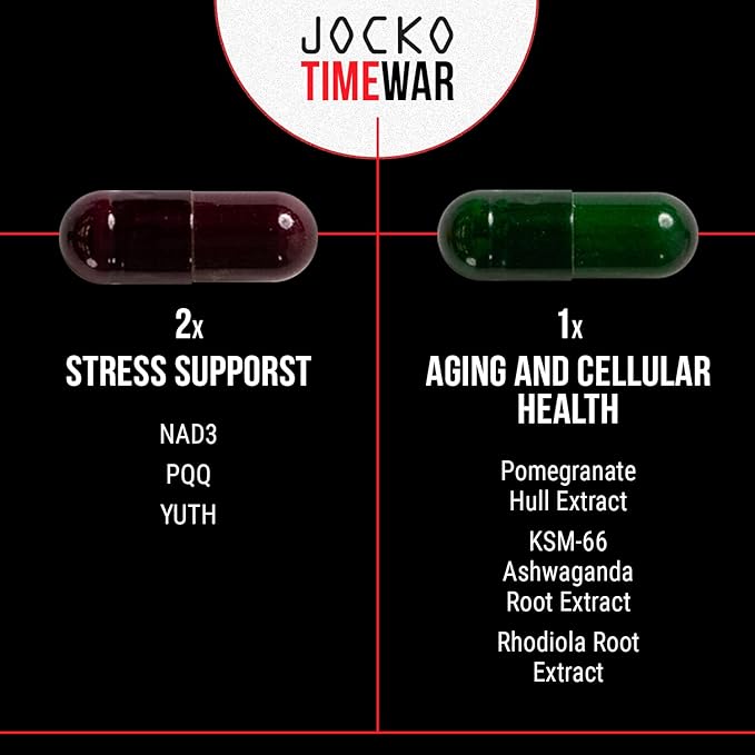 Jocko Fuel TIME WAR - Multivitamin for Men &amp Women. NAD Supplement for Healthy Aging Heart Bone &amp Eye Health. Essential Vitamins and Minerals Supports Stress Relief + Energy Levels - 30 Da