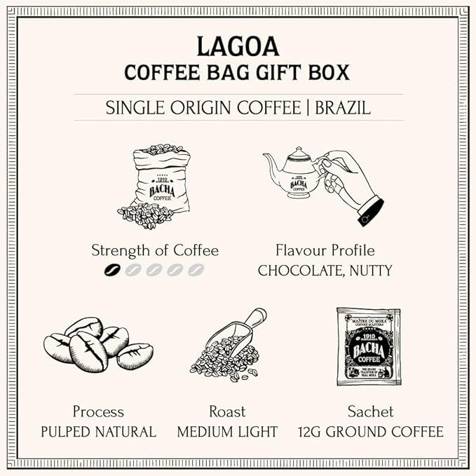 Bacha Coffee | Lagoa Brazil Single Origin Medium Light Roast 100% Arabica Specialty Coffee 12 Coffee Drip Bags Gift Box