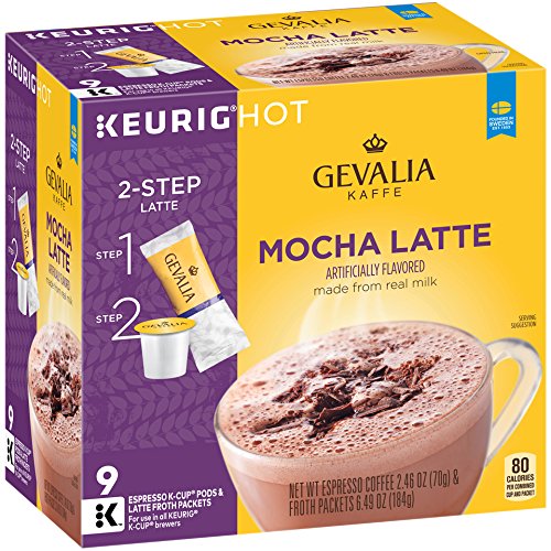 Gevalia Mocha Latte K-CUP Pods and Froth Packets 9 count (Pack of 6)