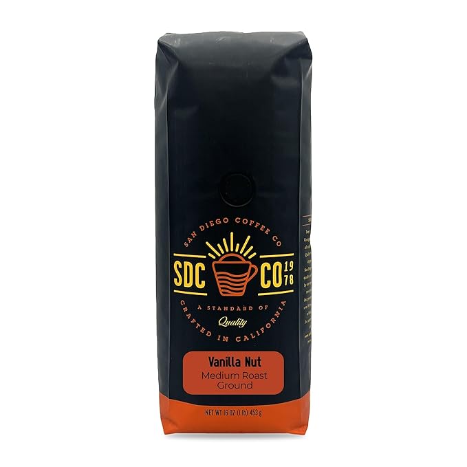 San Diego Coffee Vanilla Nut Medium Roast Ground Coffee 16-Ounce Bag Café molido tostado