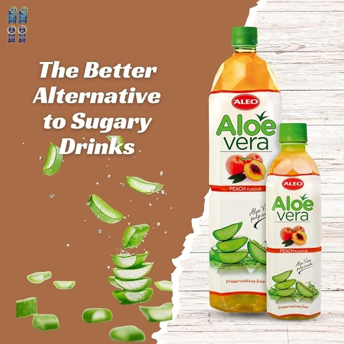 ALEO 1.5L x 12 Premium Peach Aloe Vera Drink - Natural No Preservatives No Artificial Colors Superior Taste Award 2025
