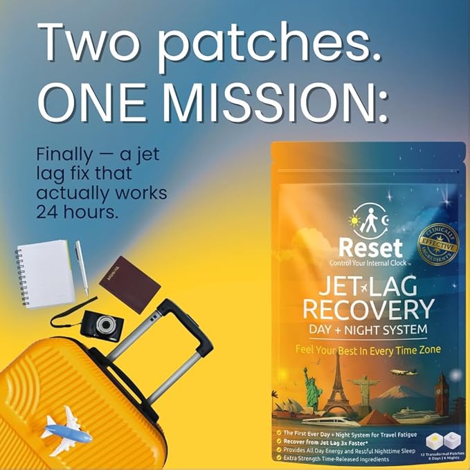 Reset Jet Lag Recovery System | Day and Night Transdermal Patches with Extra Strength Melatonin Magnesium and B Vitamins | Travel Fatigue Relief Sleep Support | Energy Boost (2 Traveler Bundle)