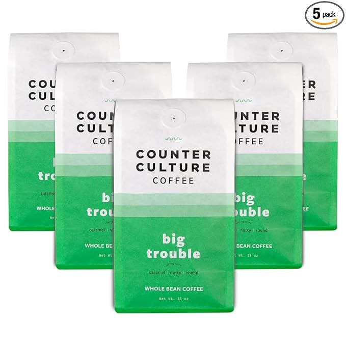 Counter Culture Coffee - Big Trouble Blend - Whole Bean Coffee - Freshly Roasted Coffee Beans - Medium Dark Roast - Nutty Caramel Chocolate Flavors - Multi Pack - Five 12 Ounce Bags