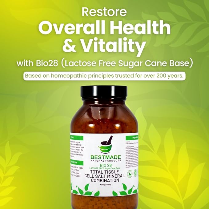 Bestmade Total Tissue Cell Salt Mineral Combination BIO28 Lactose-Free – Supports Nutrient Absorption Boosts Energy and Sleep Restores Vitality Vegan Pellets 400g (Extra Large)