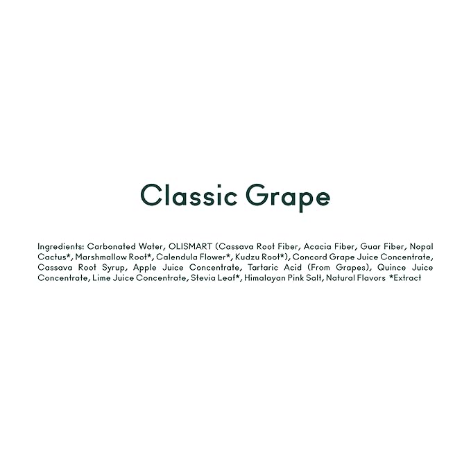 OLIPOP Prebiotic Soda Pop Classic Grape Pantry Pack Packed with Prebiotics Fiber and Botanicals Gluten Free GMO Free 12oz Skinny (12-Cans)