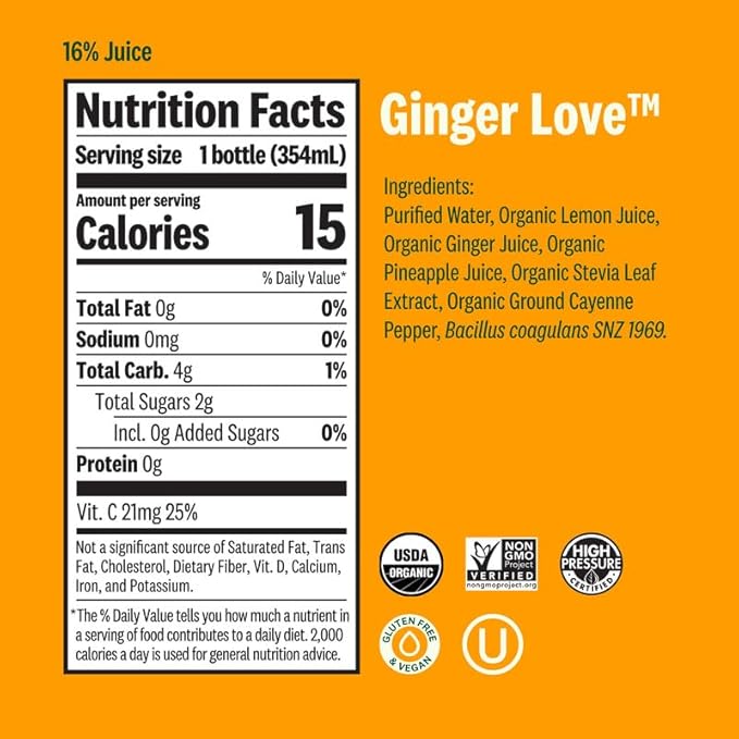 Suja Organic Juice Variety Pack | 6 Mighty Dozen 6 Ginger Love and 6 Citrus Immunity | Plant-Based &amp Gluten-Free (12 fl oz Pack of 18 total)