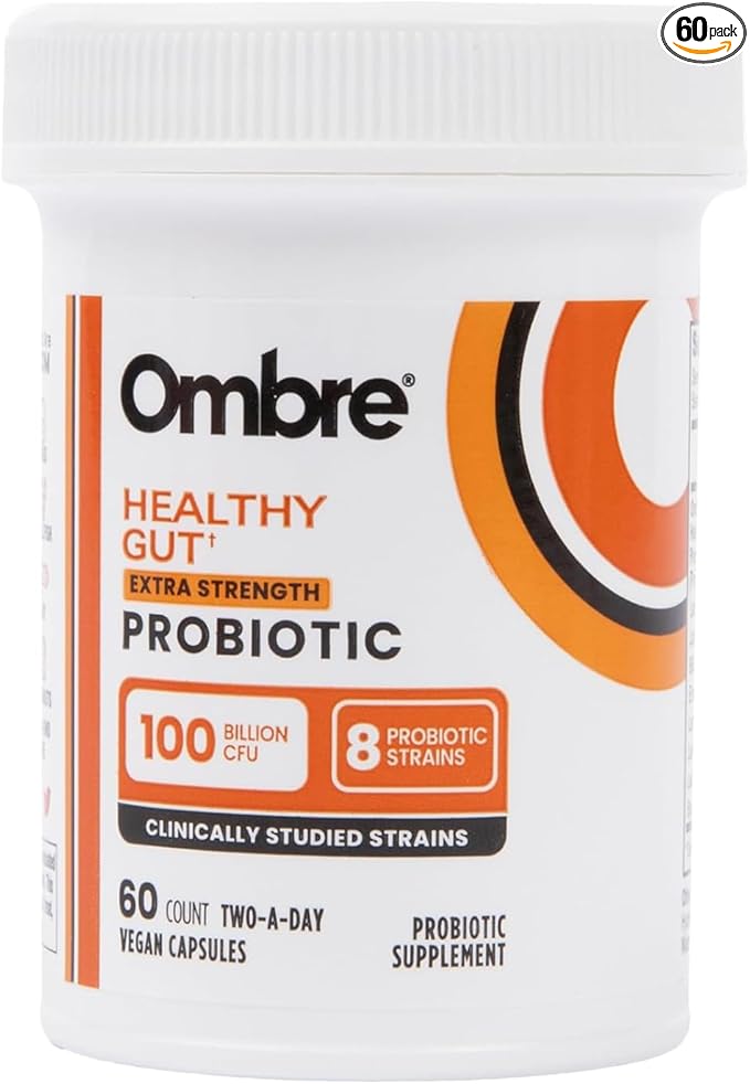 Ombre Healthy Gut Probiotics for Digestive Health 100 Billion CFU - Prebiotics and Probiotics for Women &amp Men with Lactobacillus Acidophilus &amp Digestive Enzymes Gut Health Support Vegan 30