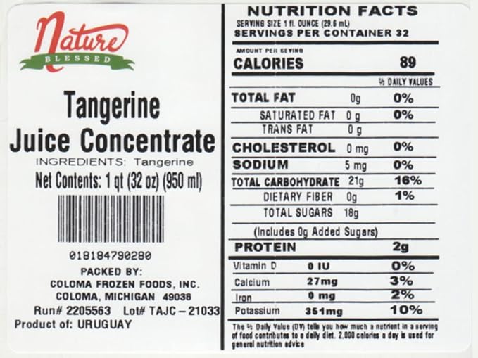 Nature Blessed 100% Pure Tangerine Concentrate - 1 Quart (1/32 fl oz bottle) Applications: Home Wine Making Home Brewing Distilling Mead Jelly Production