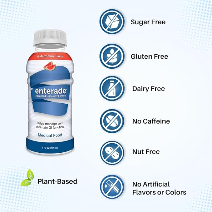 enterade Advanced Oncology Watermelon 12 Pack Clinically Proven Formula to Reduce GI Side Effects Chemotherapy must have for women and men Chemo Supportive Care Beverage Liquid 8 oz Bottles