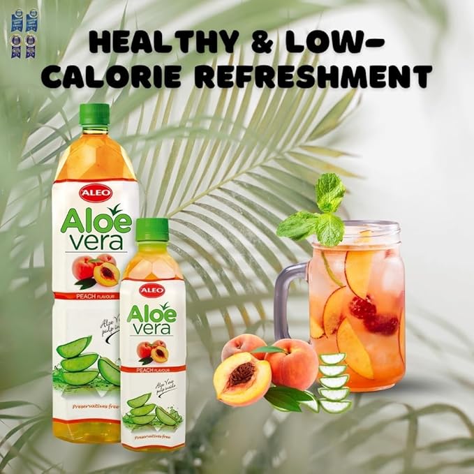 ALEO 0.5L x 24 Premium Peach Aloe Vera Drink - Natural No Preservatives No Artificial Colors Superior Taste Award 2025