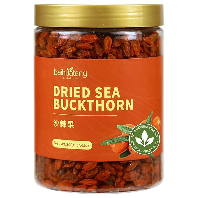 Baihuatang Dried Sea Buckthorn Berries 7.05oz/200g No AdditivesTart &amp Tangy Flavor Premium Hand-Picked Whole Fruits Sea Buckthorn Tea 沙棘