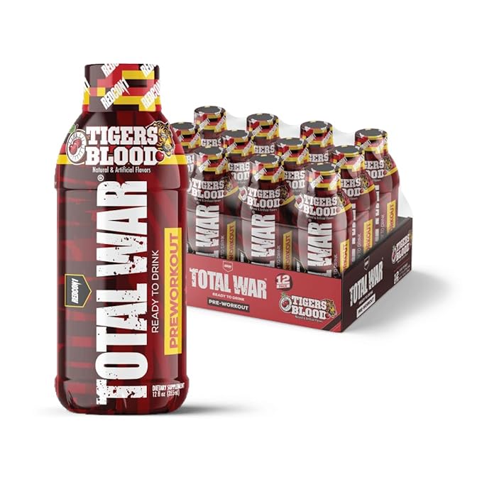 REDCON1 Total War Ready to Drink Pre Workout - Endurance Boosting Keto Friendly RTD Formula - Amino Acid + Citrulline Malate Pre Workout Drink for Men &amp Women (Tiger's Blood 12 Servings)