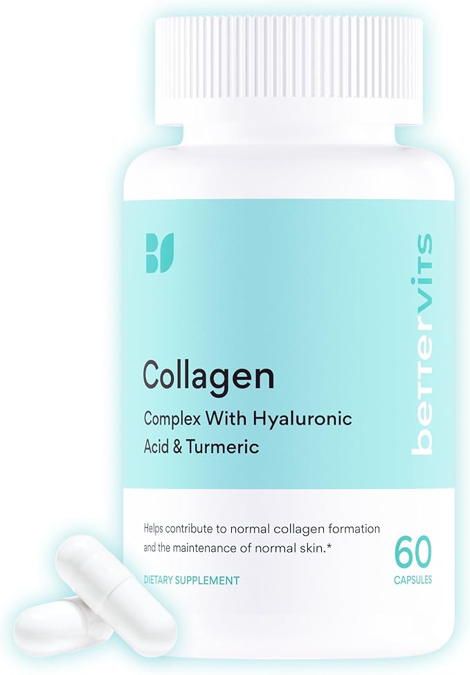 Bettervits Collagen Peptides Complex with Hyaluronic Acid &amp Turmeric | Hydrolyzed Marine Collagen Supplements for Women &amp Men | Collagen with Vitamin C for Skin Hair Nails &amp Joints – 60