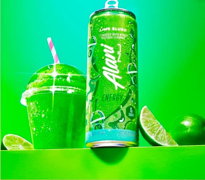 Alani Lime Slush Energy Drinks sugar free low calorie energy drinks 12 Fl Oz Cans (Pack of 3)