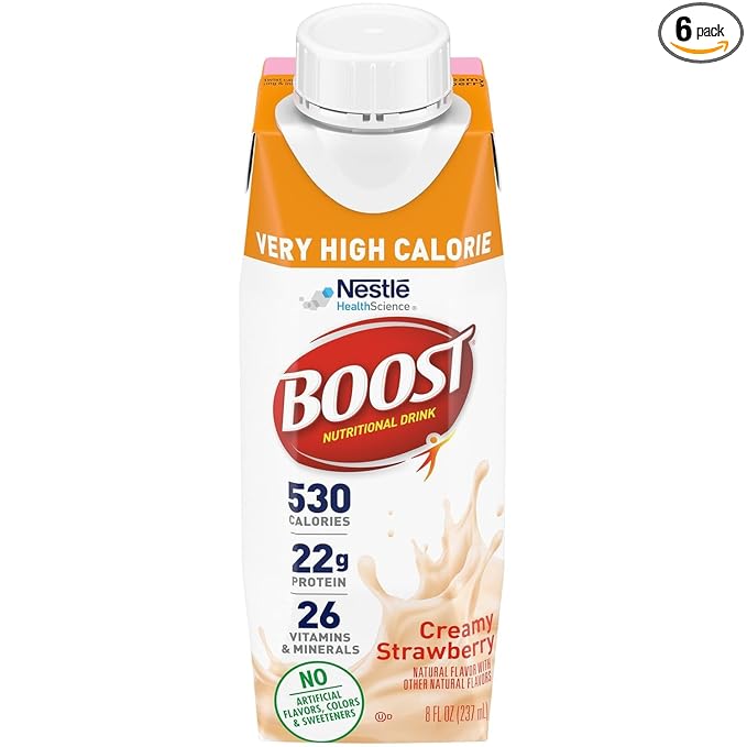 Boost Very High Calorie Nutritional Drink Very Vanilla Made with Natural Strawberry Flavor &amp No Artificial Flavors Colors &amp Sweeteners 8 FL OZ (Pack of 6)