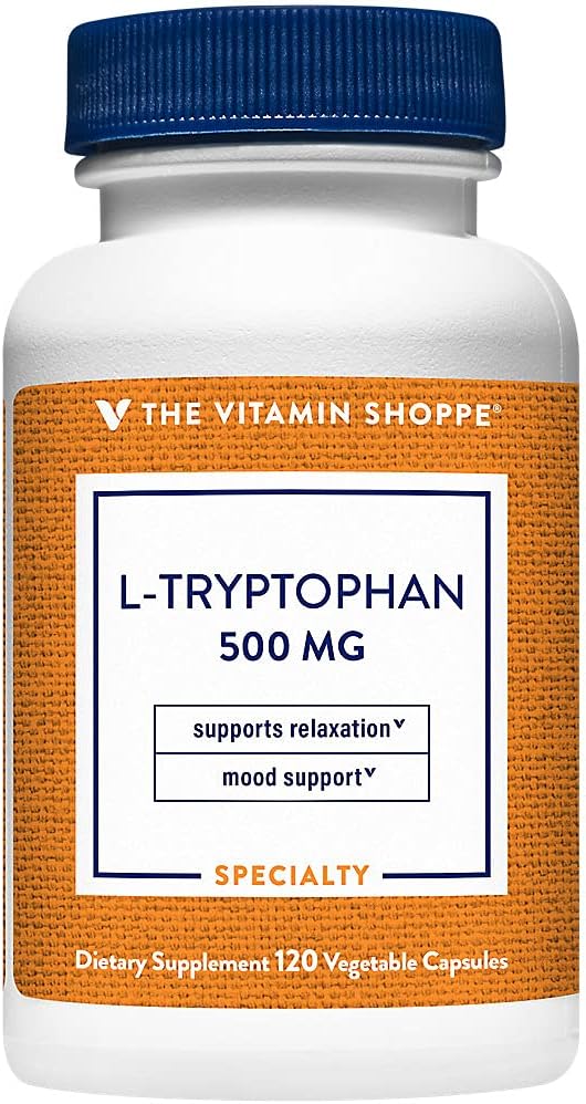 The Vitamin Shoppe L-Tryptophan 500mg - Sleep Quality &amp Mood Support | Essential Amino Acid | 120 Veggie Capsules | Non-GMO Vegan