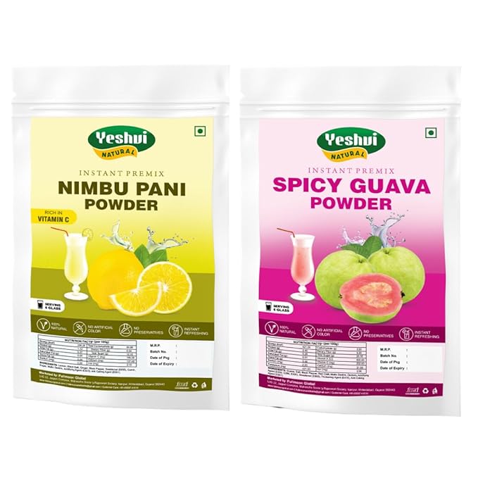 YESHVI NATURAL Lemon &amp Spicy Guava Instant Drink Powder Combo Pack 200gm (2 Packets of 100gm each)