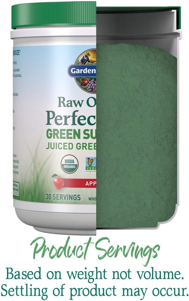 Garden of Life Raw Organic Perfect Food Green Superfood Juiced Greens Powder - Apple Flavor30 Servings - Vegan Gluten Free Whole Food Dietary SupplementGreens Plus Probiotics &amp Enzymes(Pack of