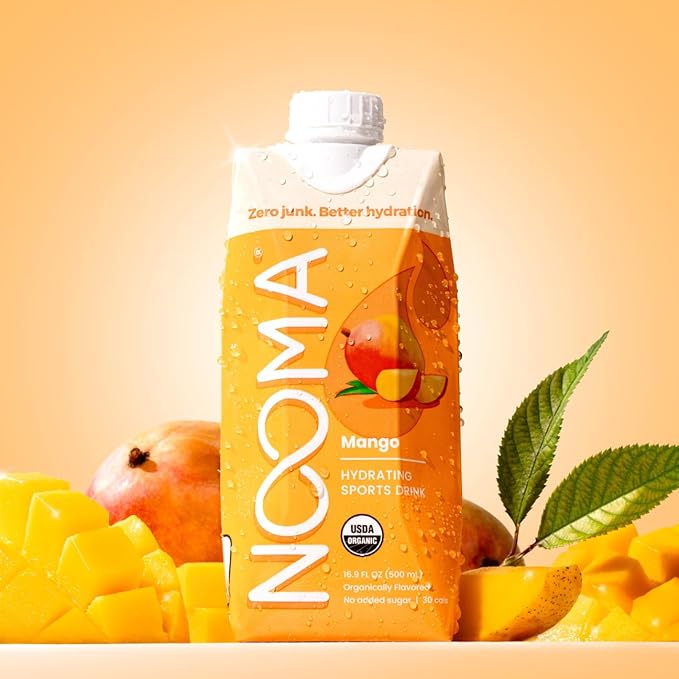 NOOMA Organic Electrolyte Sports Drink | Electrolyte Drink with Organic Coconut Water | Workout Hydration Drink with No Added Sugar | 30 Calories | Pack of 12 Sports Drinks (16.9oz) | Mango