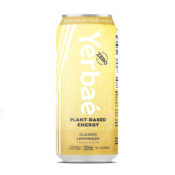 Yerbae Energy Beverage - Classic Lemonade 0 Sugar 0 Calories 0 Carbs Energized by Yerba Mate Plant-Based Healthy Alternative to Sugary Drinks 16oz cans (12 Pack)