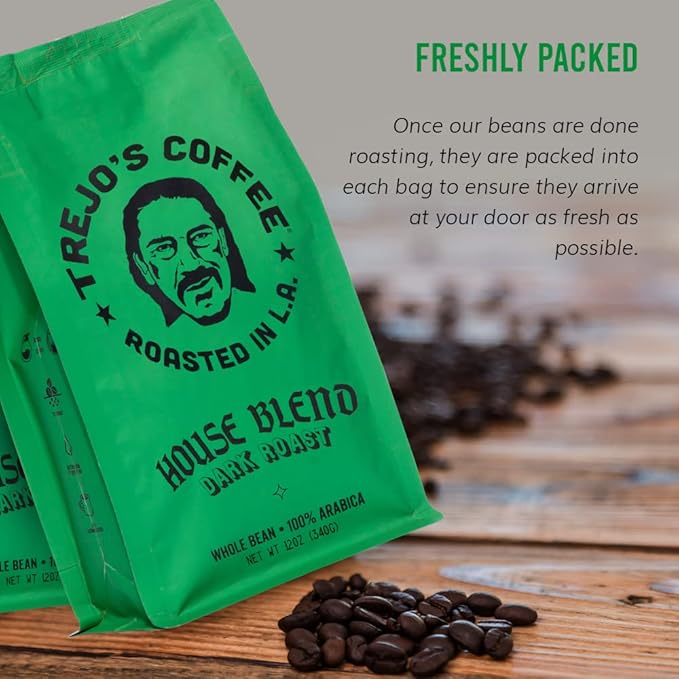 Trejo's Coffee House Blend Dark Roast Whole Bean Coffee 12 Ounce Bag 100% Arabica