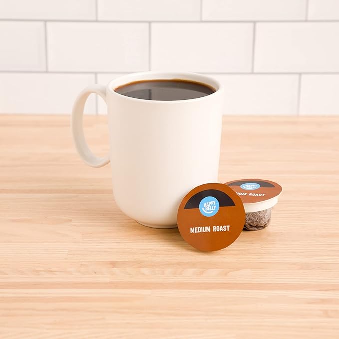 Amazon Brand - Happy Belly Medium Roast Compostable Coffee Pods Compatible with K-Cup Brewer 96 Count