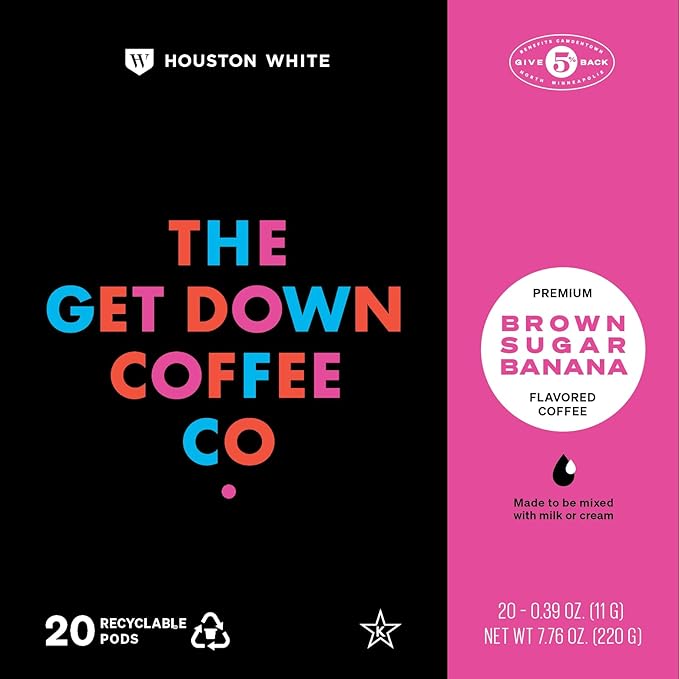The Get Down Coffee Co. Brown Sugar Banana Flavored Coffee Pods 20 ct 100% Arabica Coffee Single Serve Coffee Pods Compatible with K Cups Brewers